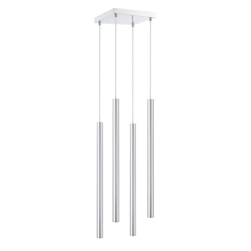 Luminaire suspendu cylindrique à DEL 4 lumières Bowning, Chrome