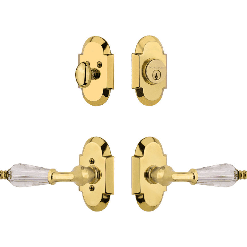 Nostalgic Warehouse Cottage Entry Set with Parlour Crystal Lever, Polished Brass, 2.375