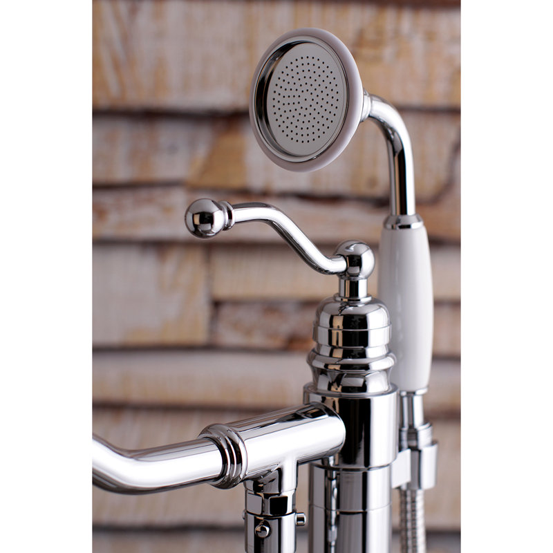 Robinet de baignoire autoportant à poignée simple 1 trou avec pomme de douche à main Kingston Brass English Country, Chrome