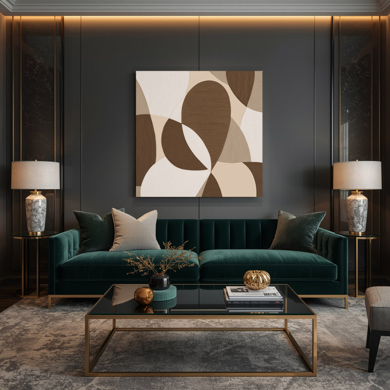 Art abstrait sur toile beige, H 12 po x l 12 po