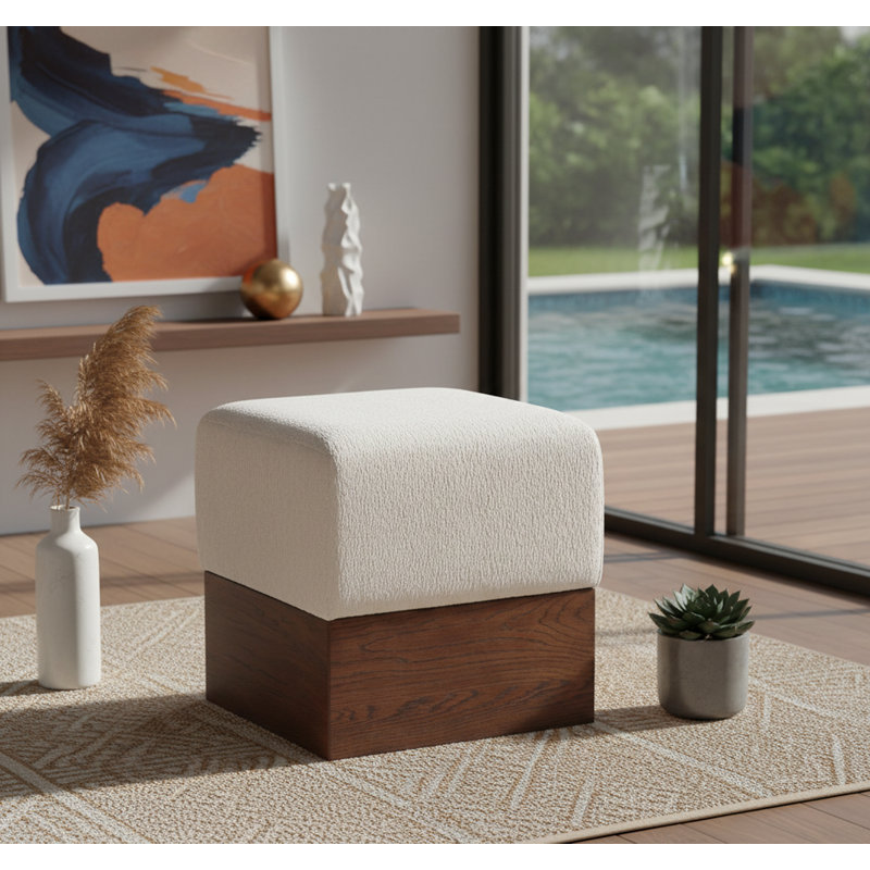 Repose-pieds / tabouret Madelen, Tissu velours crème, Brun