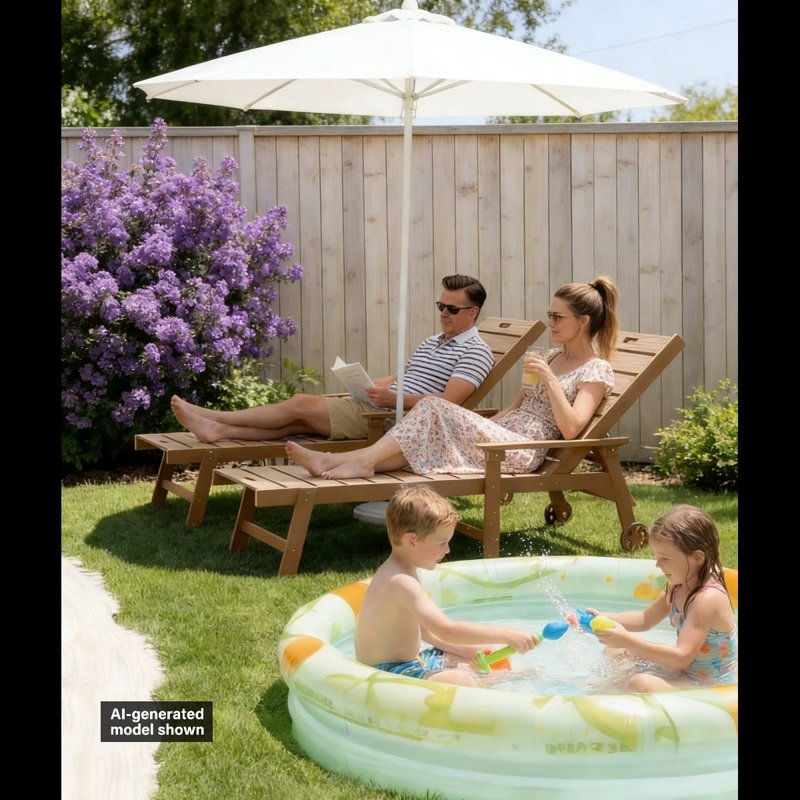 Chaise longue d'extérieur toutes saisons avec 5 positions, ensemble de 2, chaise longue de patio facile à installer avec accoudoirs larges et porte-gobelets rotatifs et roues à roulement lisse pour piscine / bord de piscine / plage / terrasse / patio / cour arrière, ensemble de 2 ))