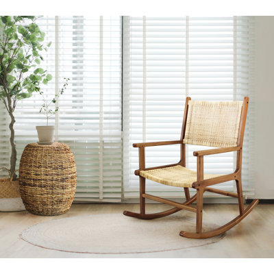 Elegant Brown Compact 41.7" Rocking Chair with Breathable Handwoven Rattan Seat