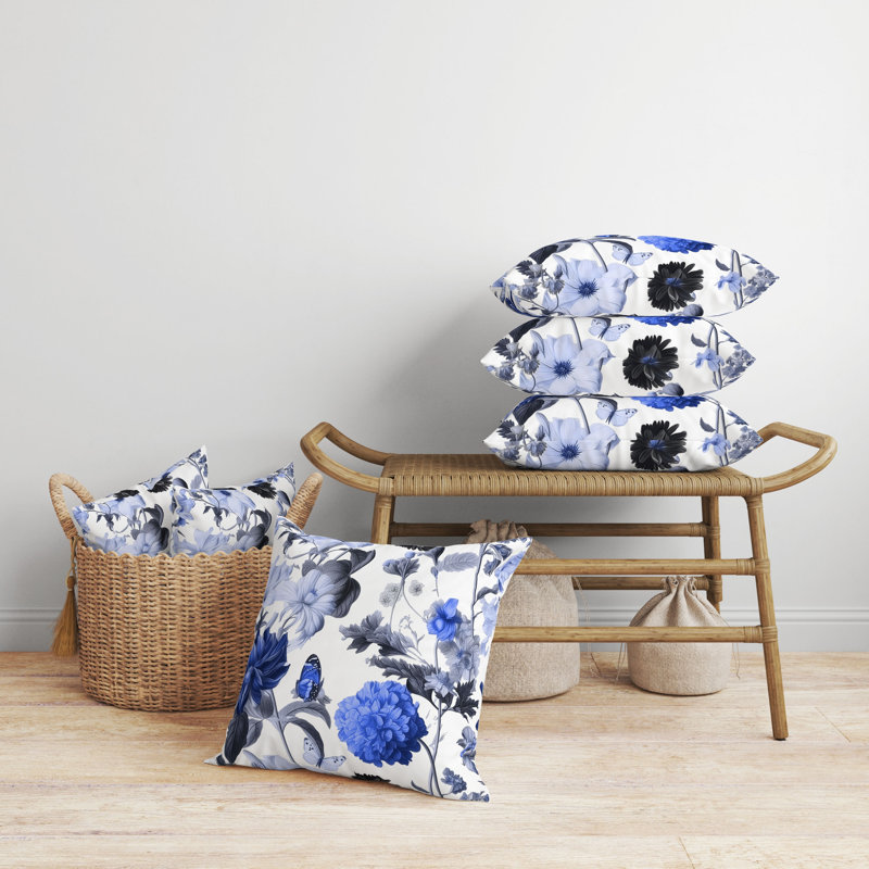 Floral Square Throw Cushion, Blue/White Floral, 46cm H x 46cm W