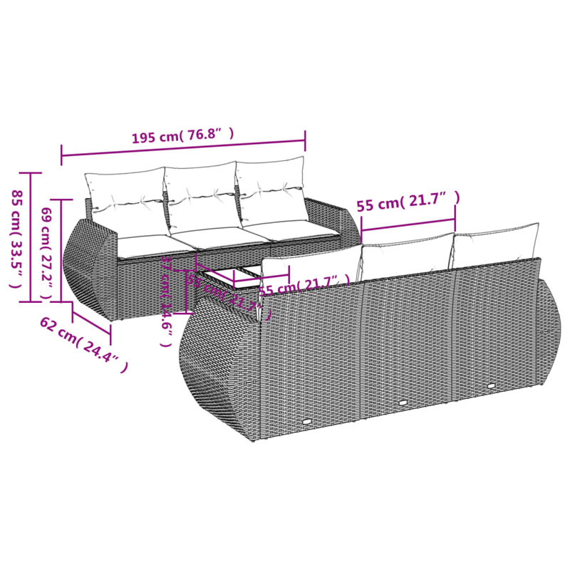 Vidaxl Patio Sofa Set 7 Pieces