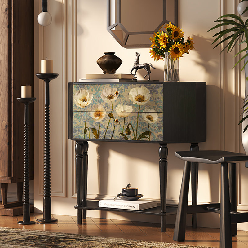 33.5in Retro Style Two Drawers Sideboard Buffet, Black