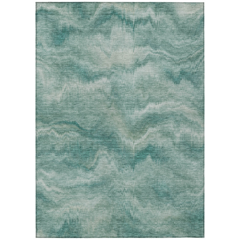 Tapis d'extérieur lavable abstrait bleu sarcelle et ivoire 3 pi x 5 pi
