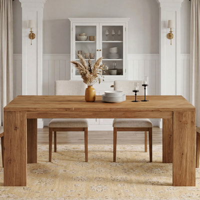 63" Solid Wood Dining Table, Farmhouse Rectangular Dinner Table for Dining Room, Kitchen, Living Room