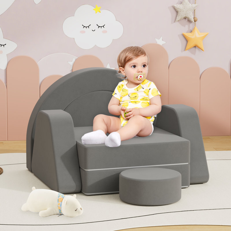 Johnson Modular Play Couch, Toddler Sofa, DIY Convertible Sofa with Soft Sponge Cushions, Dark Grey