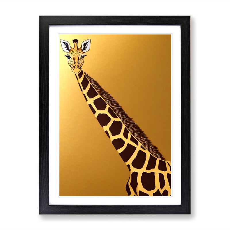Giraffe Gold Leaf - Wall Art, 46cm H x 34cm W x 2cm D, Walnut Framed Paper, White