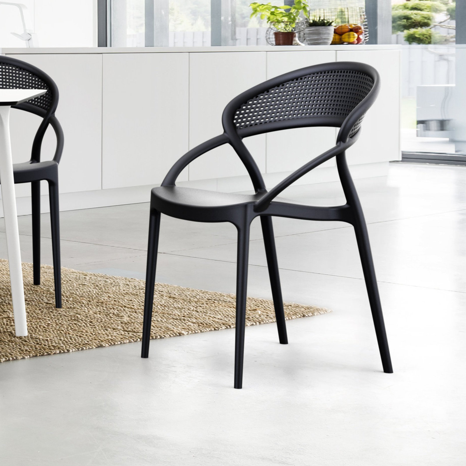Farrah Stacking Patio Dining Armchair, Black