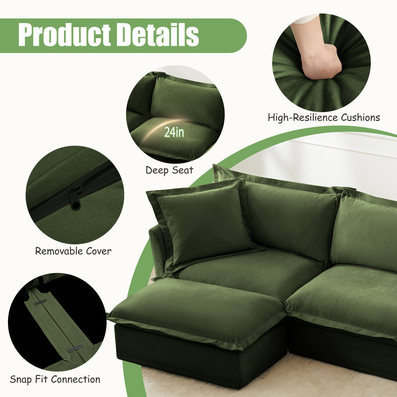 120Inch L-Shaped Sectional Sofa Couch,Modern Oversized 3 Seater Slipcovered Sofa Set For Living Room Office,Chenille Fabric