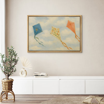 Impression sur toile, "Cerfs-volants colorés dans le ciel", impression encadrée fantaisiste pour la salle de jeux