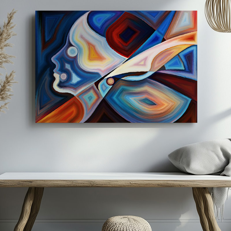 Toile, composition abstraite vibrante avec formes géométriques complexes et couleurs vives de l'art mural rappelant le vitrail