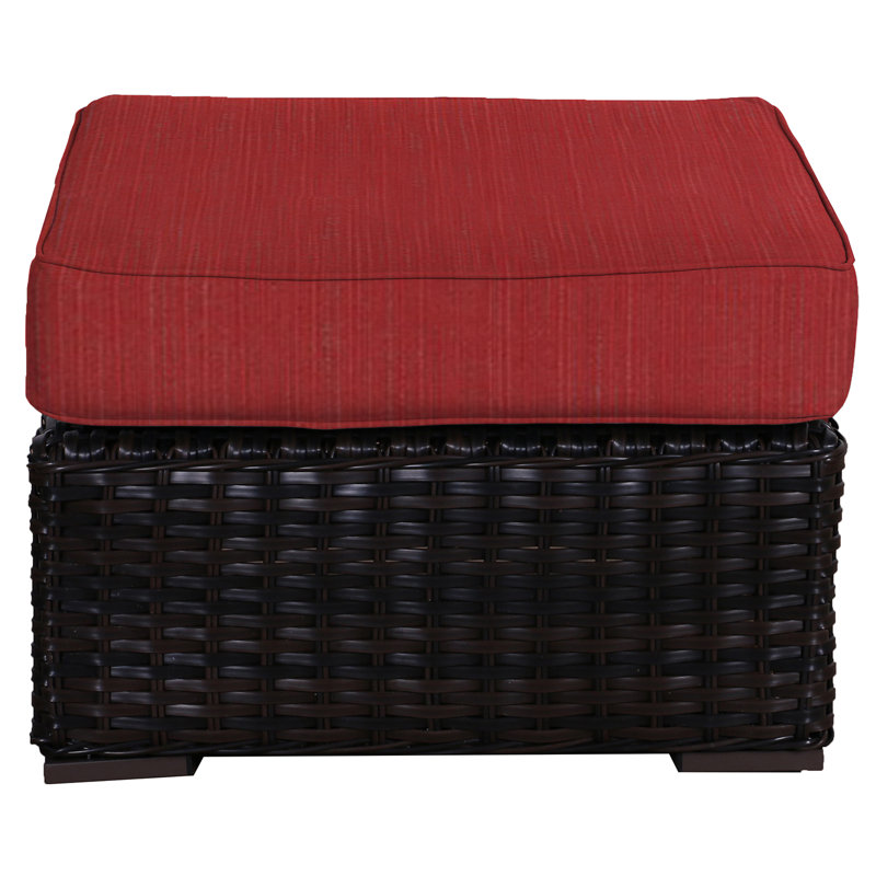 Repose-pieds d'extérieur avec coussin Sireci, Sunbrella® cramoisi Dupione