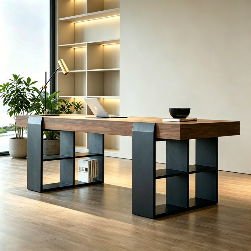 Bureau rectangulaire simple en bois brun