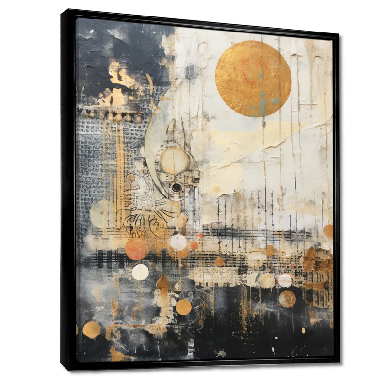 Pleine lune rétro mystique - Collages abstraits, impression d'art mural, Toile avec cadre flottant noir