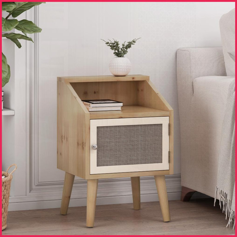 Table basse contemporaine d'aspect bois avec accents en rotin Rangement intégré pour le salon