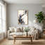 Art mural sur toile bleu et beige avec des plumes et des lignes courbes-33053964