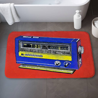 Retro radio alarm Bath Mat with Non-Slip Backing - Quick Dry Memory Foam Bathroom Rug - Absorbent - Modern Plush Spa-Style - Machine Washable