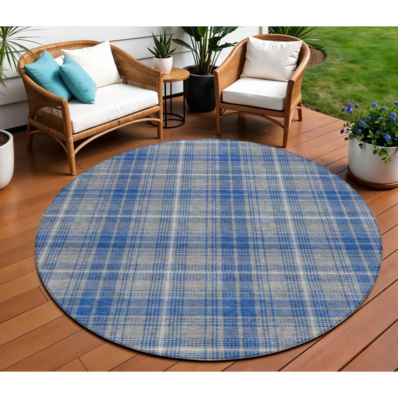 Tapis intérieur lavable rond 8 pi gris et bleu ivoire