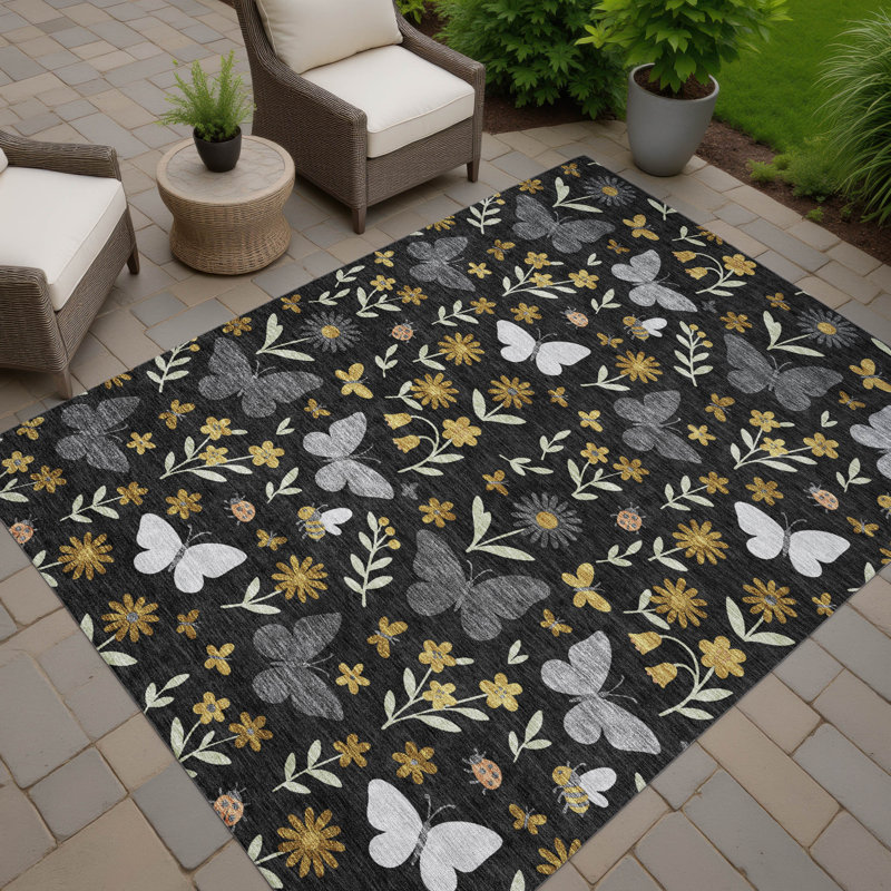 Machine Washable Indoor/Outdoor Chantille ACN2618 Kids Rug, Black, 2'6" x 3'10"