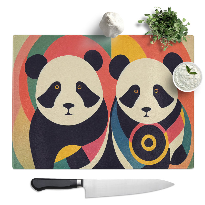 Abstract Pandas Vol.2  Glass Chopping Board