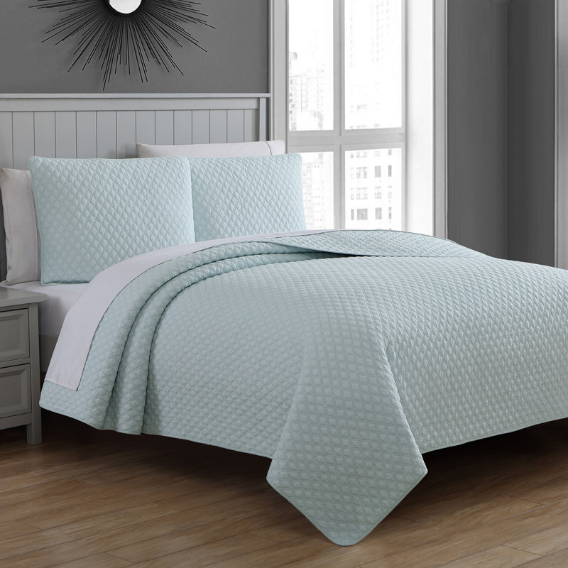 Estate Fenwick Cotton Quilt, King Quilt + 2 King Shams, Aqua