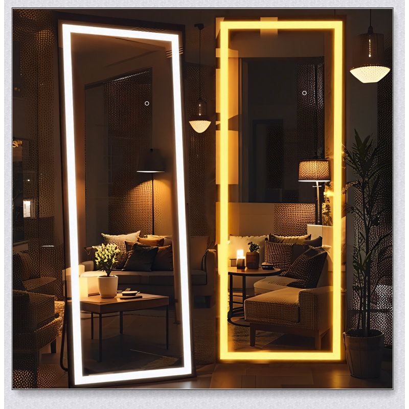 Full Length Mirror With LED Lights, Shatterproof Glass, And Adjustable Color Temperature For Versatile Use In Any Room, Black