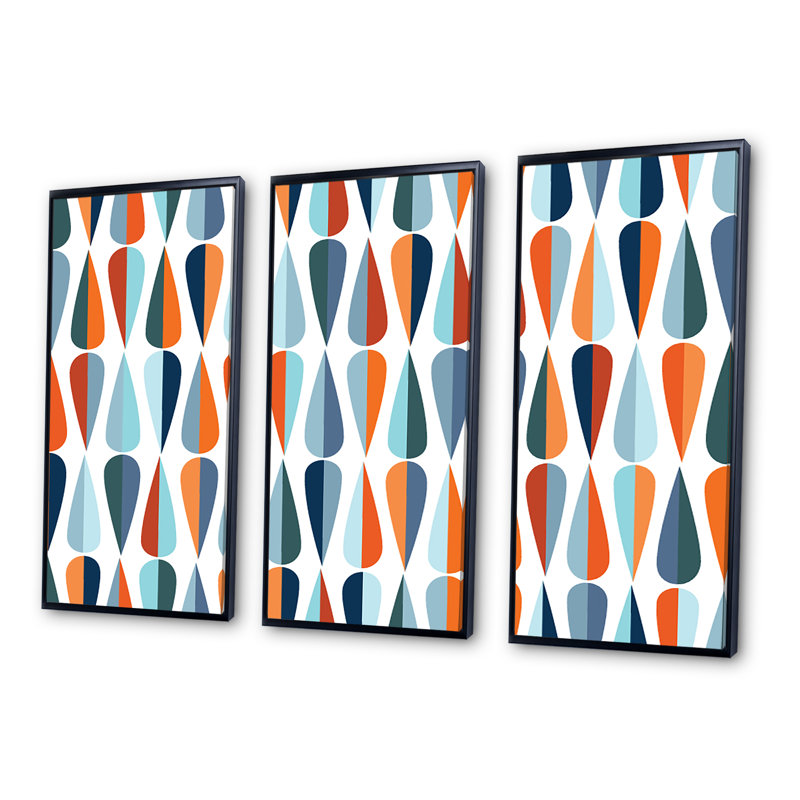 «Retro Abstract Drops V», reproduction de cadre photo sur toile 3 pièces, Cadre noir, H 28 po x l 36 po x P 1 po