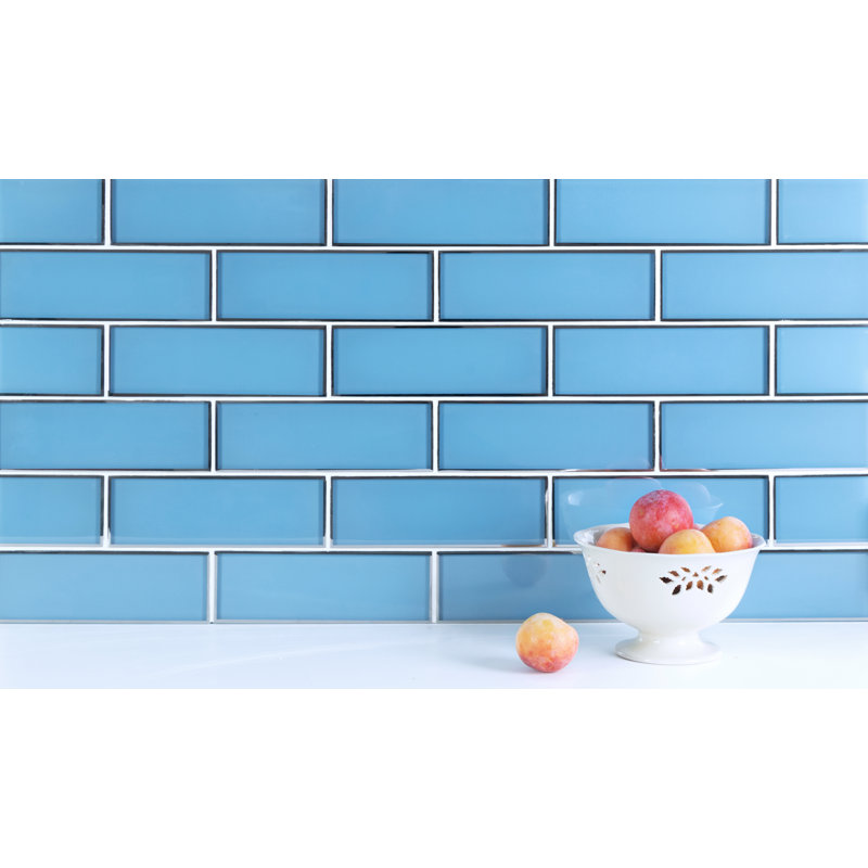 Artista 3" x 9" Glass Subway Tile, Sky Blue