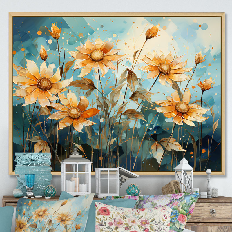 Rêves de tournesols surréels surréels, Cadre naturel flottant, H 16 po x l 32 po x P 1 po