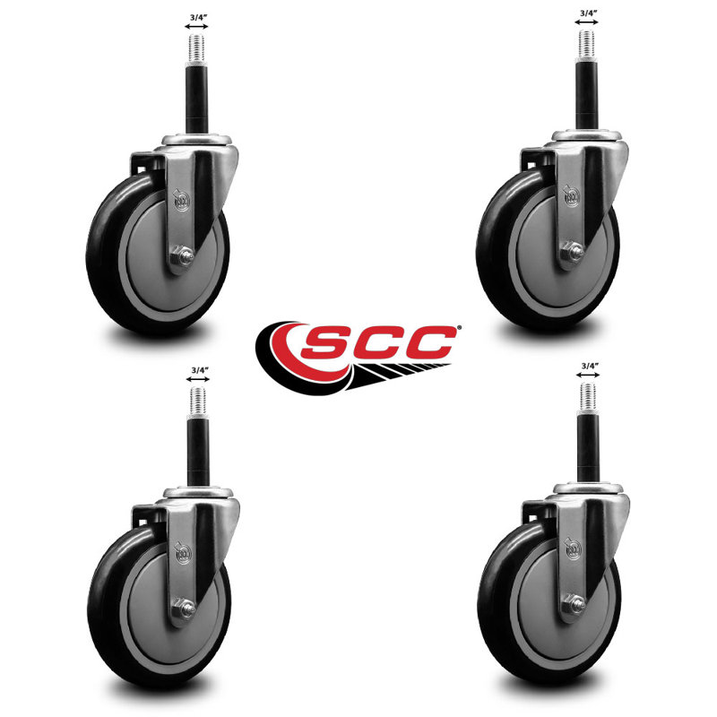 Poly Wheel Swivel 3/4 Inch Expanding Stem Caster Set SCC, Black