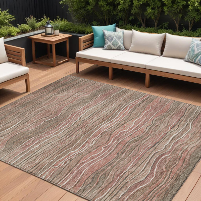 Tapis d'extérieur lavable abstrait brun et cuivre 10 pi x 14 pi