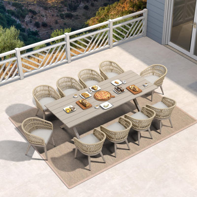 10 - Person Patio Dining Set Rectangular Table with Cushions Included