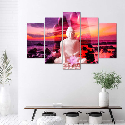 Buddha Sunset Sea - 5 Piece No Frame Print on Canvas