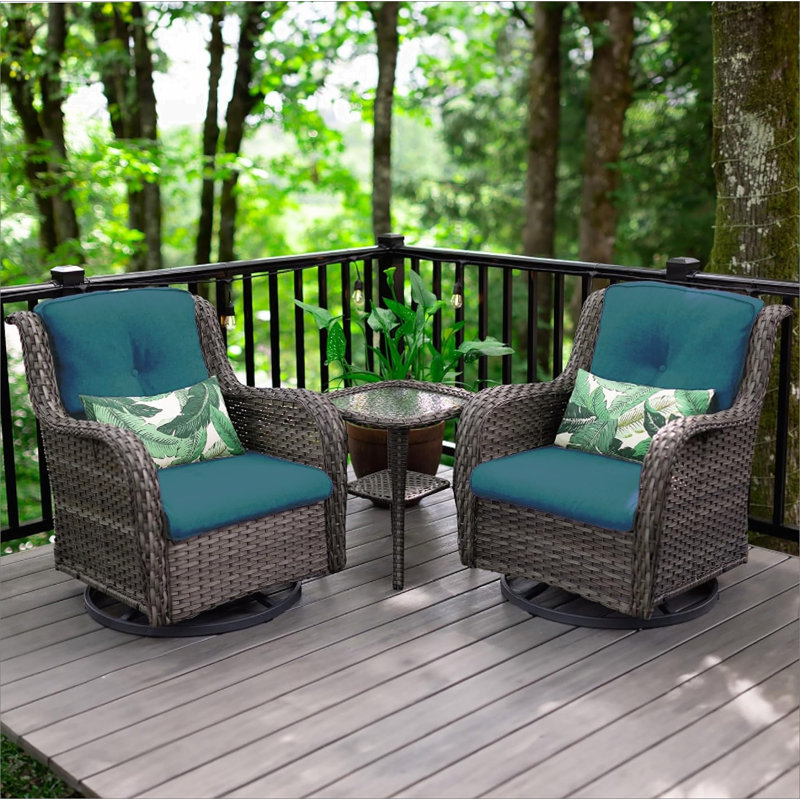 Wicker Patio Furniture Set - 3 Piece Rattan Outdoor Sectional Conversation Sets 2 Piece Wicker Hang gliding  Chairs and 1 Side Table