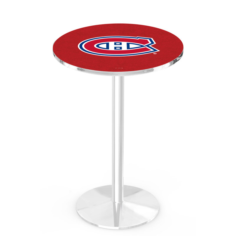 NHL Round Metal Base Dining Table, Chrome, Montreal Canadiens