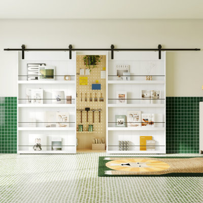Sliding Barn Door With Four Levels Shelfs With Hardware Kit Included