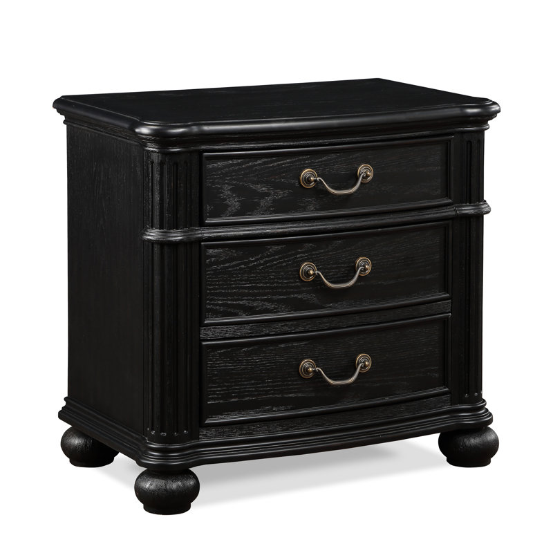3 tables de chevet gris noir avec finition foncé et poignées en métal