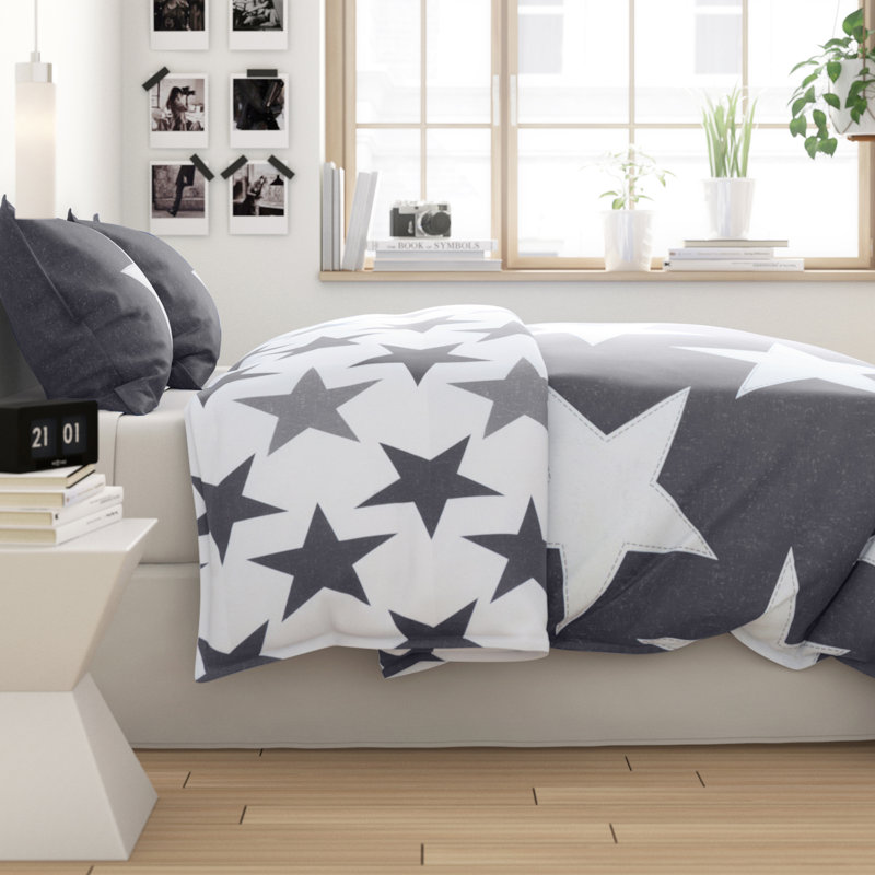 Sally Polyester Geometric Shapes Duvet Cover with Pillowcases, Grey, Single - 1 Standard Pillowcase