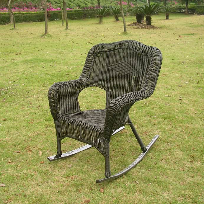 Chaise berçante de patio en résine Hishen, Noir antique