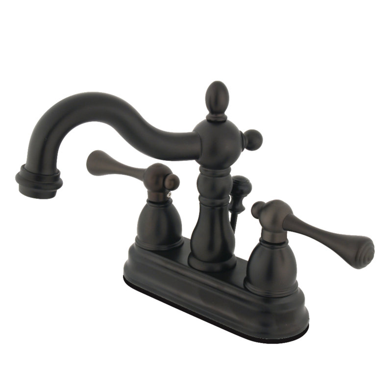 Kingston Brass Heritage Two-Handle 3-Hole Deck Mount 4" Centerset Bathroom Faucet with Plastic Pop-Up, Oil Rubbed Bronze