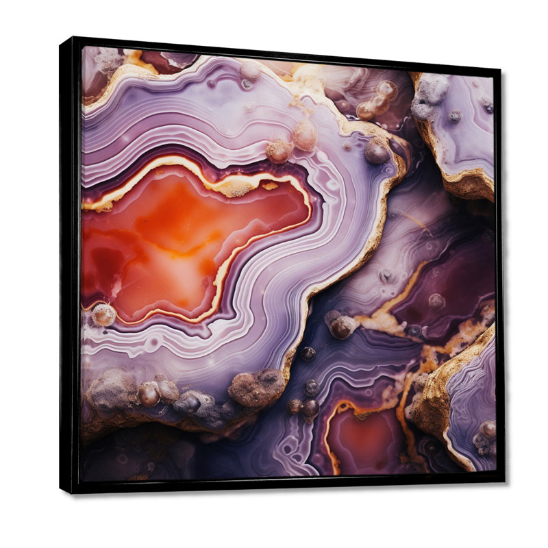 «Crimson Glam Agate Elegance I», art mural en marbre, Cadre flottant noir, H 30 po x l 30 po