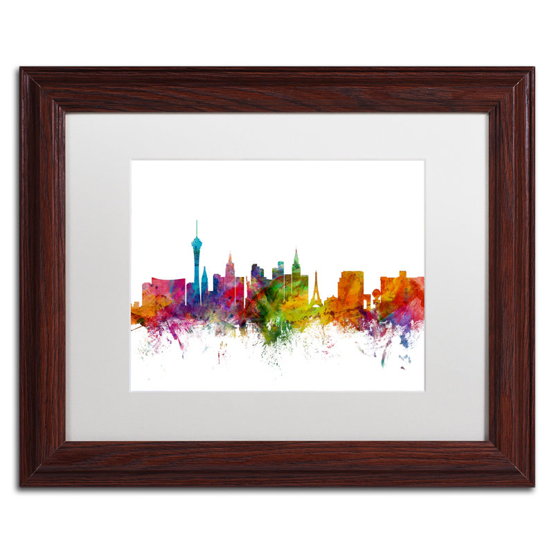 «Las Vegas Nevada Skyline», impression encadrée, H 11 po x l 14 po x P 0,5 po, Blanc, Cadre brun
