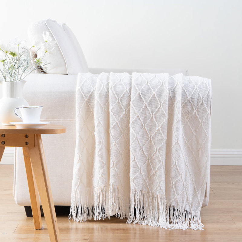 Jeté pour canapé, jeté uni pour la décoration intérieure, jeté en tricot pour lit, 50 po x 60 po, Blanc