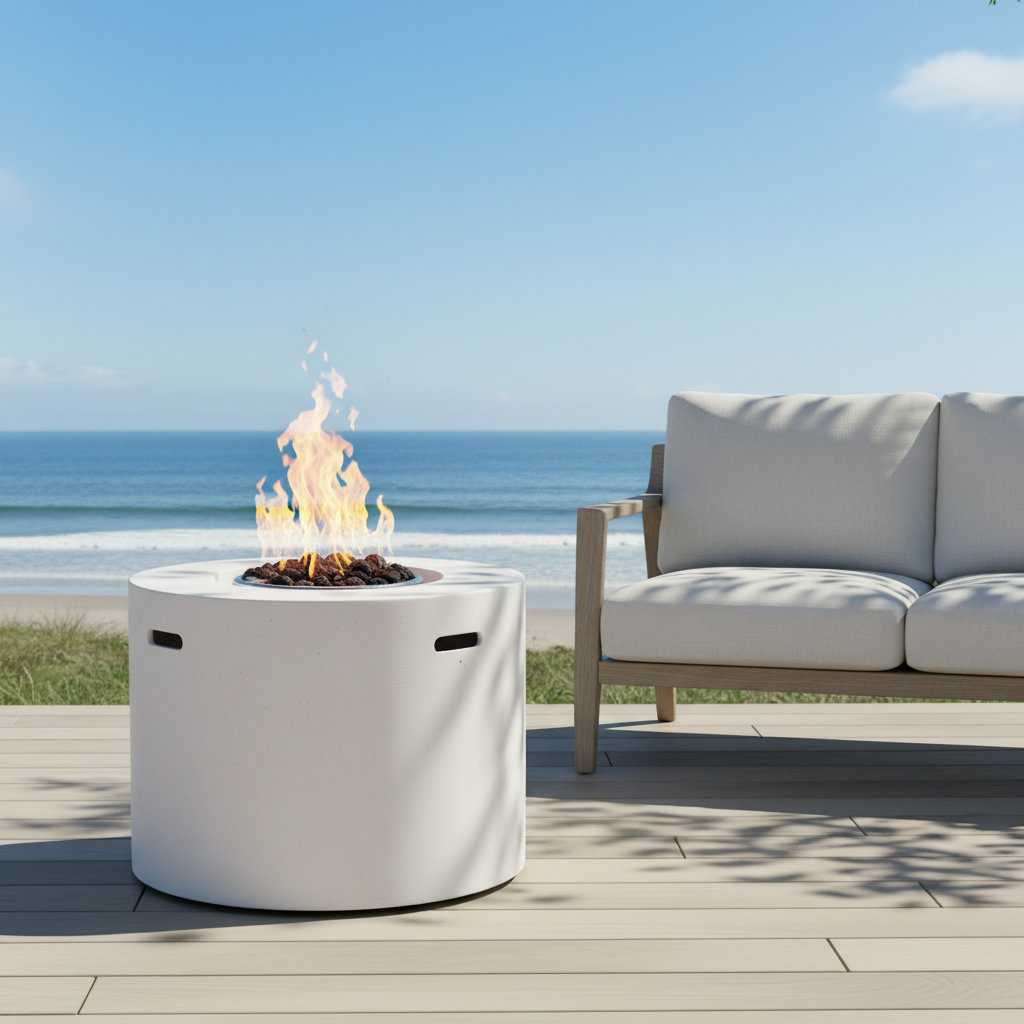 Caelan Round Fire Pit Table, White