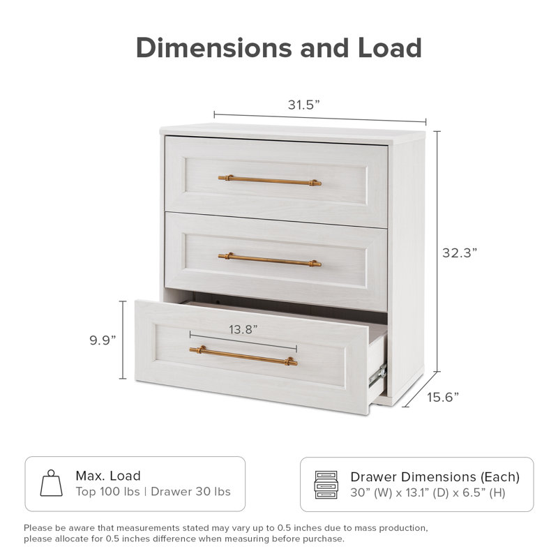 Mercer41 Durrett 3 Drawer Dresser For Bedroom, White