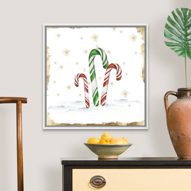 « Snowy Candycanes II », reproduction d’art sur toile, 38" H x 38" W x 1.75" D, Cadre blanc