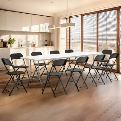 Rectangular Bi-Fold Dining Table with 10 Folding Chairs Set for Picnic Event Indoor and Outdoor Use